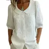 Nova Camisa Europeia e Americana Cruzada Amazon Primavera/Verão 2026 Solta Casual Vintage Botão Bordado Floral Manga Média
