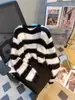 Suéter de Punto de Terciopelo de Visón con Rayas Blancas y Negras para Mujer en Otoño e Invierno Suelto de Manga Larga Suave y Tierno Top Pequeño