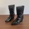 Primer Encuentro Temporada Cuero Suave Encaje Vintage Tacón Alto Plisado Apiladas Botas Estilo Chica Dulce y Picante Botines Puntiagudos Adelgazantes