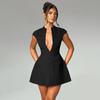 JY24042 Verano 2024 Transfronterizo Nuevo Vestido Corto Ajustado Estilo Europeo y Americano Sexy Escote en V Profundo Elegante Cubre Bolsa Mujer