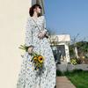 Vestido informal de manga larga para mujer joven, estilo retro de Hong Kong, con escote en V y cintura oscura, estilo bohemio floral de otoño e invierno para principios de otoño