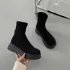 Botas Elásticas de Suela Gruesa para Mujer, Nuevo Estilo Invierno 2025, Botas Largas de Montar Slip-On Versátiles de Moda, Botas Cortas Populares