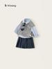 Ropa Infantil Youbao Ropa de Primavera para Niñas Camisa de Solapa Chaleco de Color Sólido Falda Plisada Conjunto de Tres Piezas Traje Infantil Estilo Universitario