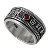 Anillo Popular de Granate con Mantra de Seis Caracteres de Plata S925 para Hombre, Anillo Giratorio de Plata Tailandesa, Anillo de Moda para Hombre