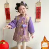 Vestido Cheongsam Feminino Inverno 2025 Novo Estiloso Estilo Chinês Roupa de Ano Novo Bebê Lã Hanfu Vestido
