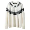 Suéter de Cachemir para Mujer Cuello Redondo Fair Isle Raglán Capa Interior Tejido Grueso Cálido Holgado Adelgazante Capa Base Tejido
