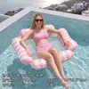 Nueva Hamaca de Agua Rayada Macaron de Cuatro Tubos Entretenimiento en Piscina Flotante Inflable Grueso para una Persona Balsa
