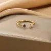 Anillo de Cola de Cumpleaños Abierto de Acero Inoxidable Chapado en Oro de 18K con Piedra de Nacimiento, Anillo Fino de Moda Ins Europeo y Americano, Simple, Lujo Ligero