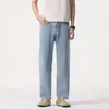 Jeans Masculino de Corte Reto com Apliques de Strass, Lavado, Comprimento Três Quartos, Modelagem Solta, Tendência em Sarja de Algodão, Modelo Novo 2026