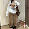 Pijama Solto de Veludo Ilha Estampa de Leopardo de Alta Qualidade para Mulheres Outono e Inverno Calças Casuais Espessas Quentes Calças de Casa Bolsos Duplos