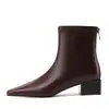 585-1 Botines Chelsea de Tacón Grueso y Punta Cuadrada Rojo Cereza para Mujer Botas de Motocicleta Estilo Británico Botas Adelgazantes Otoño