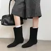 Botas de Cuña Cuadradas Esmaltadas Estilo Caballero Recto 2025 Otoño e Invierno Nuevo Estilo Botines Anchos Trenzados Estilo Vaquero Occidental para Mujer