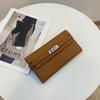Cartera con patrón de lichi Kelly para mujer WOC, bolso de mano tipo clutch de piel de vaca de primera capa, billetera larga con cadena para hombro y bandolera