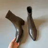 Botines negros estilo francés, ajustados, con punta fina, tacón grueso, tacón alto, material elástico, adelgazantes y elegantes para mujer, adecuados para primavera y otoño