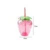 Taza Transparente de Fresa Linda Estilo Ins Taza de Fresa Taza Desechable de Plástico para Niños Taza para Té con Leche Taza de Fruta Taza de Agua Portátil