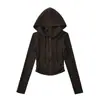Cárdigan Sexy de Cintura Pequeña Otoño e Invierno Manga Larga para Mujer Cepillado Espesado Cintura Adelgazante Aspecto Camiseta Corta de Cintura Alta Sudadera con Cremallera