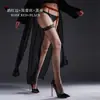 Meias 7/8 de Renda com Meia Arrastão Sexy Qinghe em Borgonha Contrastante, Meias Finas Pretas, Transparência Oca Tentadora, Cruzamento de Fronteira Europeu e Americano Tamanho Plus