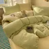 Juego de cuatro piezas de algodón lavado de color sólido de dos tonos INS, funda de edredón individual y sábana de cama de estilo nuevo simple, juego de tres piezas para dormitorio de estudiantes