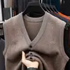 Chaleco de pico, cárdigan de punto sin mangas para hombre, chaleco casual de negocios para mediana edad y personas mayores, nuevo suéter de otoño e invierno para hombre