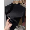 Nuevo Top de Punto Blanco Ajustado para Mujer de Primavera y Otoño con Cuello Semi Alto y Mangas Tres Cuartos