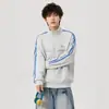 Sudadera abierta estilo americano de calle con tres rayas, cuello alto, unisex, chaqueta con cremallera retro de otoño de corte holgado, moderna para pareja