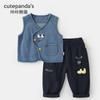 Conjunto de Colete e Calça Kaka Panda para Meninos, Roupa de Outono para Meninas, Roupas Casuais de Outono para Crianças, Roupas de Primavera e Outono para Bebês