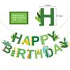 Decoración para fiesta temática de dinosaurios con hojas verdes, banderines de papel, inserto de pastel en espiral de dinosaurio, tarjeta para fiesta de cumpleaños infantil