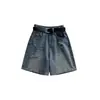 Shorts de Mezclilla Rasgados con Forma de Pera para Mujer, Verano Delgados Tallas Grandes Cintura Alta Cubre Cadera Línea A Pierna Ancha Largo hasta la Rodilla