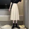 Saia Midi Evasê Fina Primavera/Verão Moda Cintura Alta Emagrecimento Saia Midi Evasê Design de Cintura Elástica Saia Midi