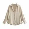 Roupa Feminina Estilo Europeu e Americano, Nova Moda Primavera Versátil Multicor Textura de Cetim de Seda Caimento Solto Camisa Top de Manga Longa de Botão Único