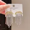 Pendientes de Plata Aguja Tassel de Luna con Diamantes de Lujo Ligero Exquisitos de Nicho de Gama Alta Pendientes de Moda Retro Elegantes para Mujer