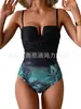Aliexpress Amazon Popular Europeo y Americano Multicolor Talla Grande Una Pieza Cruzado Bolso Duro Plegado Push-Up Adelgazante Traje de Baño para Mujer