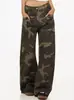Pantalones de trabajo camuflados estilo retro americano, bordados con remaches parisinos, unisex, diseño moderno, pierna ancha, pantalones de baile callejero
