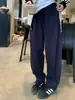Pantalones largos de mezcla de algodón estilo americano para primavera y otoño, pantalones deportivos casuales anchos y holgados para mujer, de corte recto con una ligera caída y un sutil dobladillo curvo