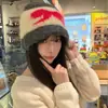 Gorro Baotou Tejido Estilo Coreano con Lazo y Estrella para Mujer en Otoño e Invierno Combinación de Colores Versátil Gorro Engrosado Cálido Protección para los Oídos Gorro de Lana