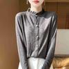 Transfronterizo 2025 Otoño e Invierno Nuevo Encaje Cuello Prendas de Punto Camiseta Base para Mujer Medio Cuello Tortuga Jacquard Manga Larga Europeo y Americano