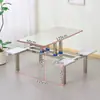 Mesa y Sillas de Comedor para Personal de Fábrica Escolar y Comedores de Supermercado Juego Integrado de Mesa y Sillas de Acero Inoxidable para 4, 6, 8 Personas