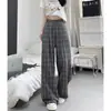 Pantalones Cuadros Yamamoto Talla Grande para Mujer, Delgados de Primavera/Verano, de Cintura Alta, Casual, Rectos, Sueltos, Perezosos, de Pierna Ancha