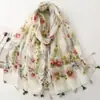 Lenço com Estampa Floral em Aquarela e Franjas para Mulheres, Xale de Proteção Solar para Primavera e Verão, Lenço de Praia Fresco e Pastoral, Lenço de Seda Versátil para Férias