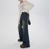 Calça Jeans Flare de Perna Larga Estilo Americano para Mulheres, Tamanho Plus, Outono Inicial, Cintura Alta, Design Solto, Pantalona Flare Emagrecedora, Comprimento Total