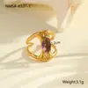 Anillo Irregular de Acero Inoxidable Chapado en Oro con Circonita Incrustada, Diseño Europeo y Americano Transfronterizo, Joyería Ins de Nicho para Mano al por Mayor