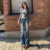 Jeans Rectos Estrechos de Tiro Bajo Estilo Retro Americano para Mujer, Nuevo Estilo Otoño e Invierno 2025, Elásticos de Corte Holgado, Pantalones Adelgazantes de Largo Completo