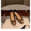 Zapatos Planos de Cuero Genuino 2026 Elegantes para Mujer Clásicos de Punta Redonda Boca Baja Versátiles con Lazo Estampado de Leopardo para Mujer Primavera y Otoño