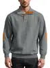 Moletom jacquard com gola para homens, novo modelo de comércio exterior da Amazon, pulôver casual de cor sólida com botões e detalhes em couro para outono e inverno