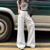 Pantalones vaqueros blancos de pierna ancha estilo americano para mujer, novedad de 2025, cintura alta, adelgazantes, holgados, plisados y rectos.