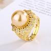 2024 Nova Joia Zhuangshengsheng Cobre Banhado a Platina Anel Redondo Flor Pérola Feminino 14mm Atacado