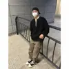 Sudadera de manga larga japonesa para hombre y mujer, holgada, retro, gofrada, para pareja, algodón pesado, media cremallera, top holgazán