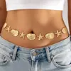 Cadena de Cintura Metálica Bohemia con Estrellas de Mar y Conchas Grabadas Cadena Corporal para Mujer Accesorios de Ropa de Playa Cadena
