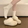 Tendencia de Temperamento Estilo Extranjero Suela Gruesa Aumentador de Altura Zapatos de Felpa y Piel para Mujer Invierno 2026 Nuevo Invierno Birkenstock Pantuflas de Algodón Cálidas