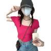 Estilo Transfronterizo Verano Nuevo Dulce y Picante Puro Deseo Chic Cuello Cuadrado Aspecto Adelgazante y Más Alto Top Corto de Punto para Mujer Único y Chic
